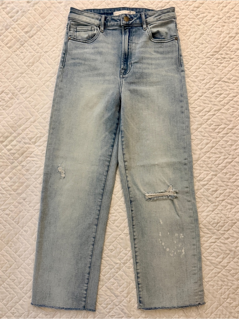Altar’d State Light Wash Distressed Straight Leg Jeans Raw Hem Size 27 - EUC
